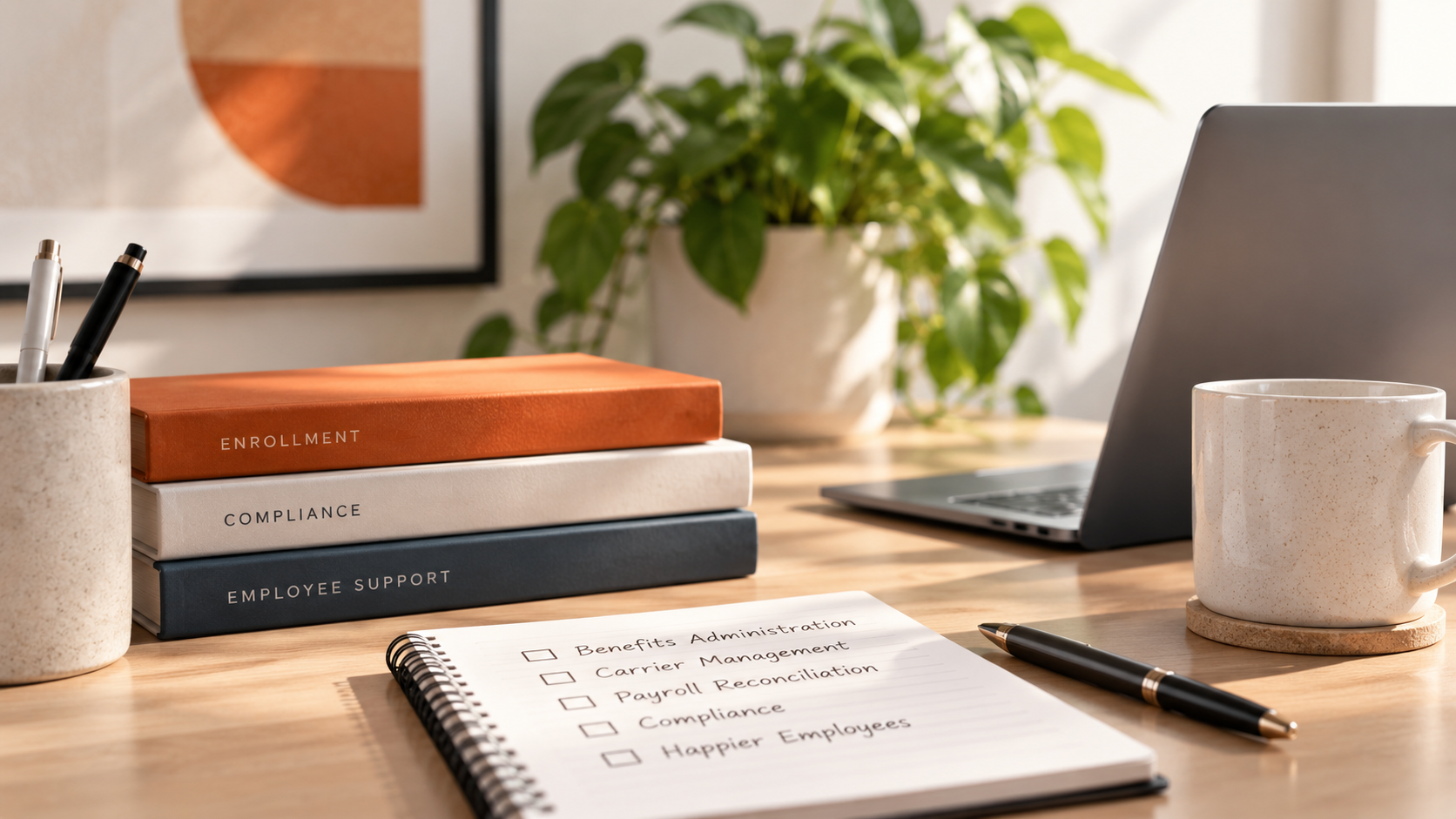 Benefits administration outsourcing, HR manager reviewing enrollment and carrier records